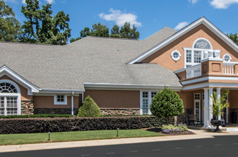 front of golf course clubhouse